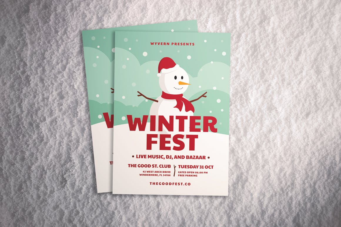 雪人背景圣诞节主题海报传单设计模板 Christmas Flyer插图(2)