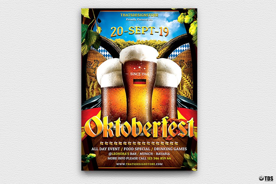 啤酒节活动宣传海报传单设计PSD模板v7 Oktoberfest Flyer PSD V7插图(1)