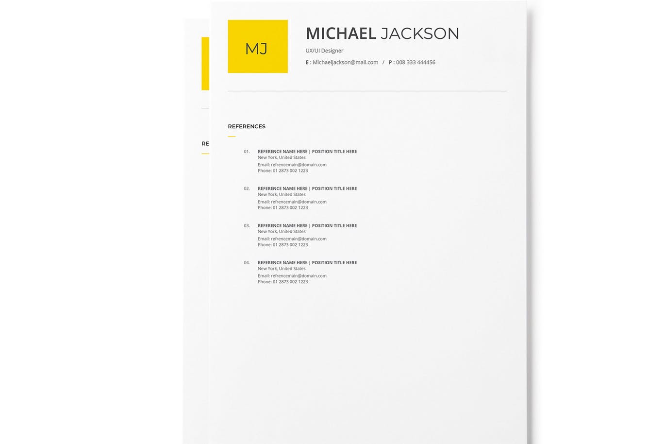 极简设计风格个人电子简历&介绍信设计模板 Minimal Resume And Cover Letter With Yellow Acsen插图(2)