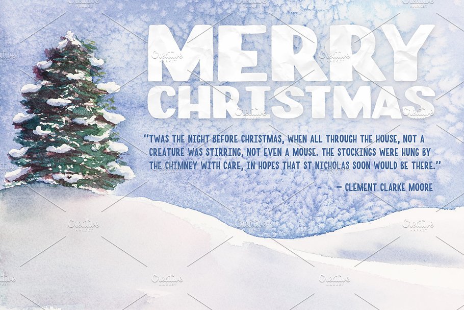 圣诞节主题水彩卡片贺卡模板 1 Watercolor Christmas Card Template 1插图(1)