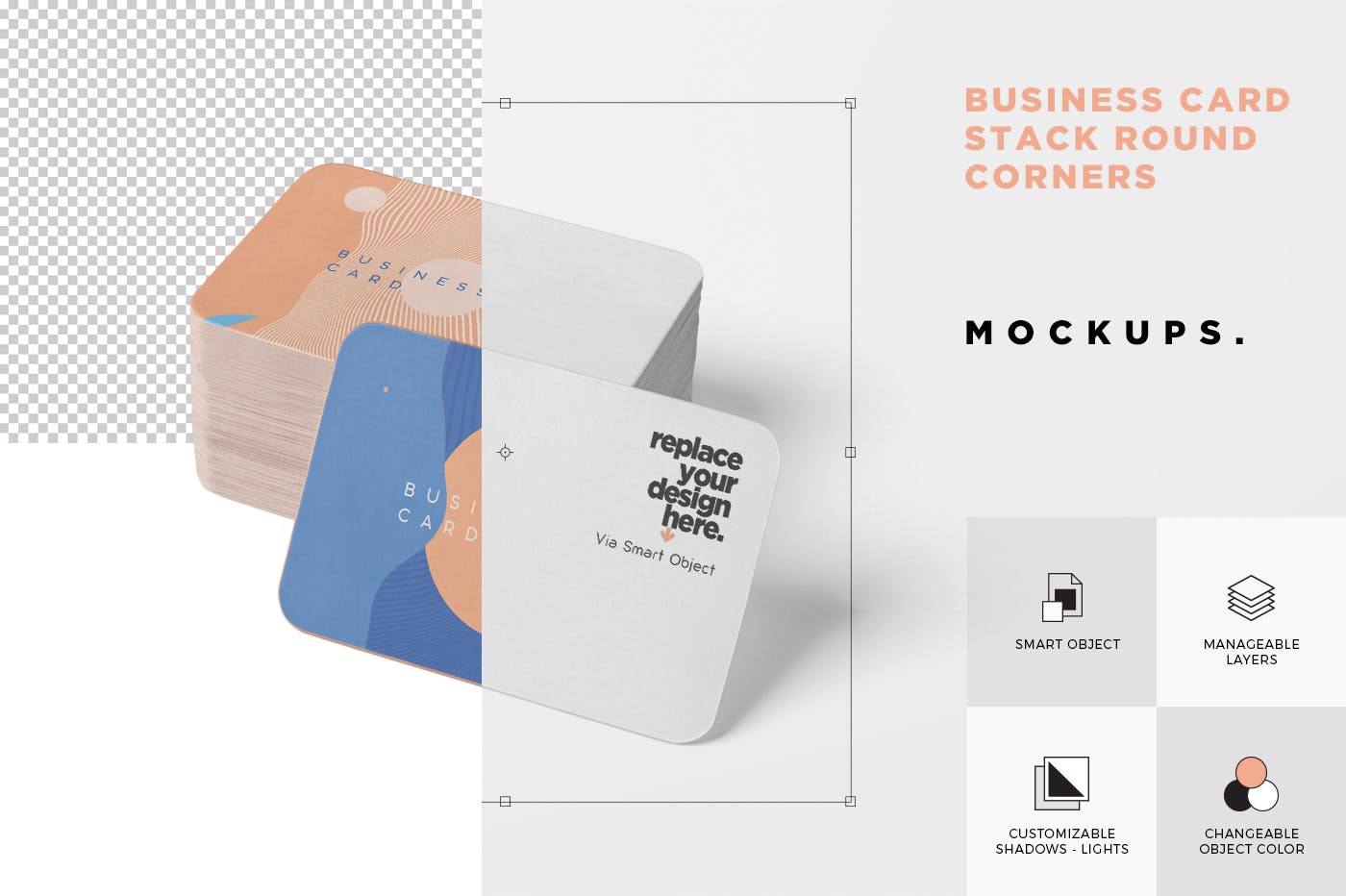 圆角企业名片设计效果图预览样机模板 Business Card Mockup Stack Round Corners插图(5)