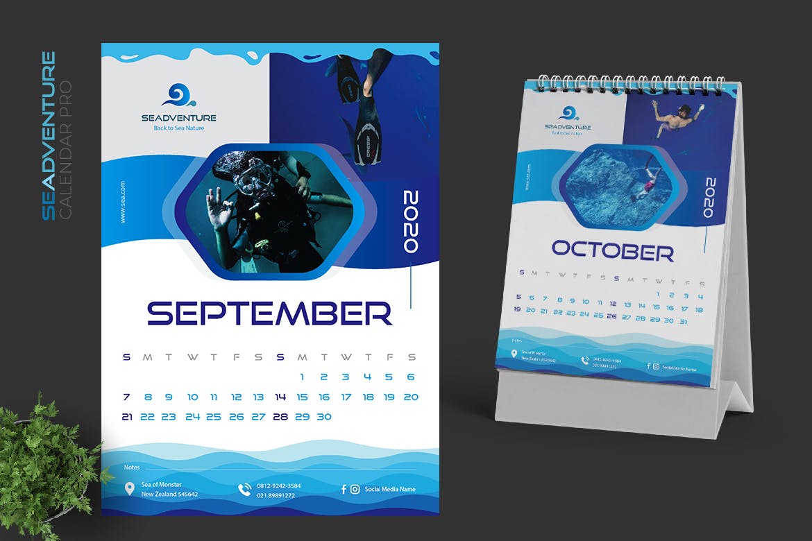 2020年潜水主题翻页台历设计模板 2020 Sea Activities Calendar Pro插图(5)