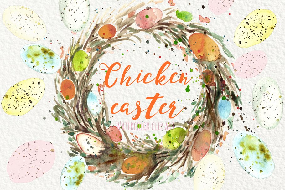 复活节主题小鸡水彩剪贴画 Easter Chicken.Watercolor clipart插图(2)