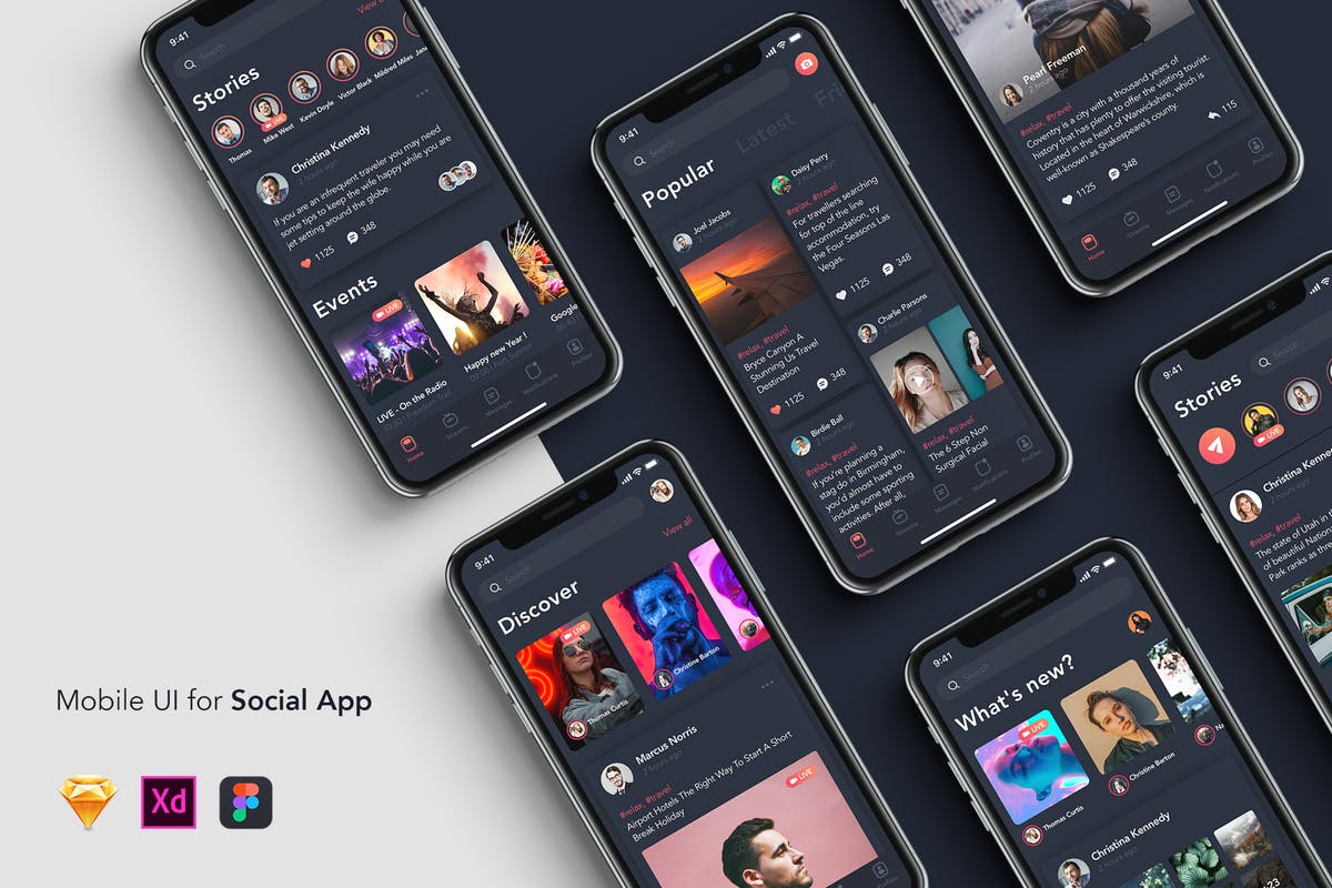 社交媒体APP新闻订阅界面UI模板 6 New Feed – Mobile UI for Social App插图