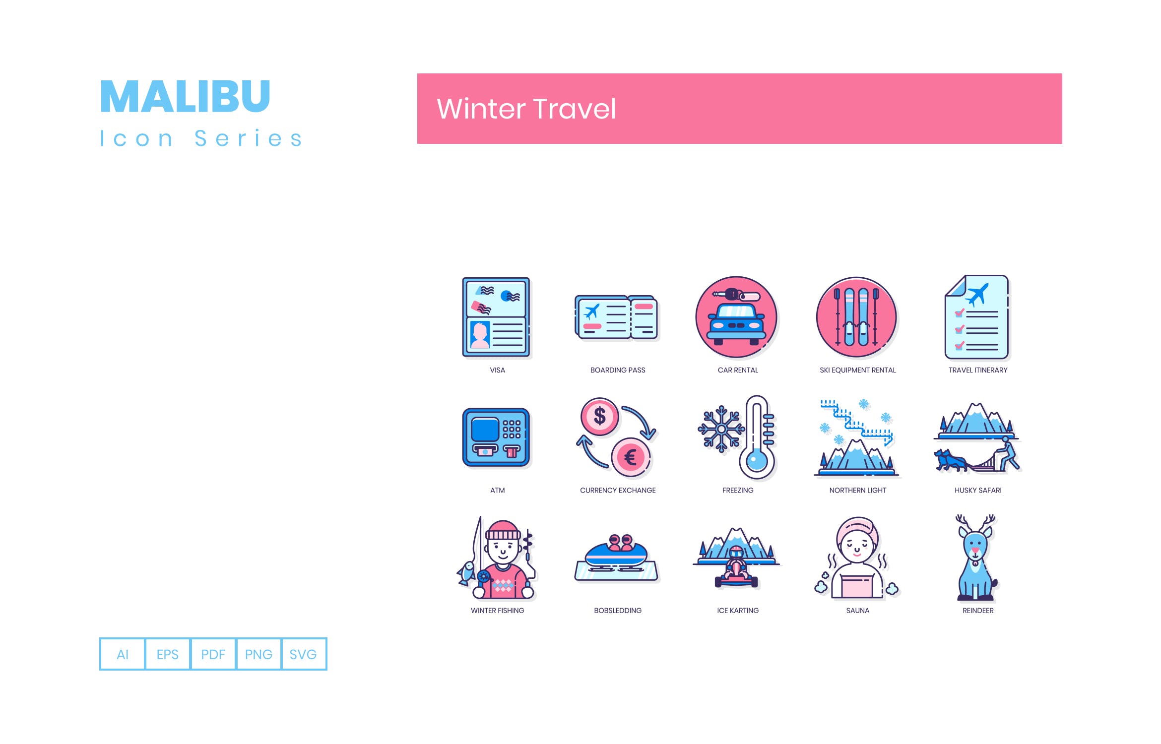 Malibu系列-85枚冬季旅行图标素材 85 Winter Travel Icons | Malibu Series插图(4)