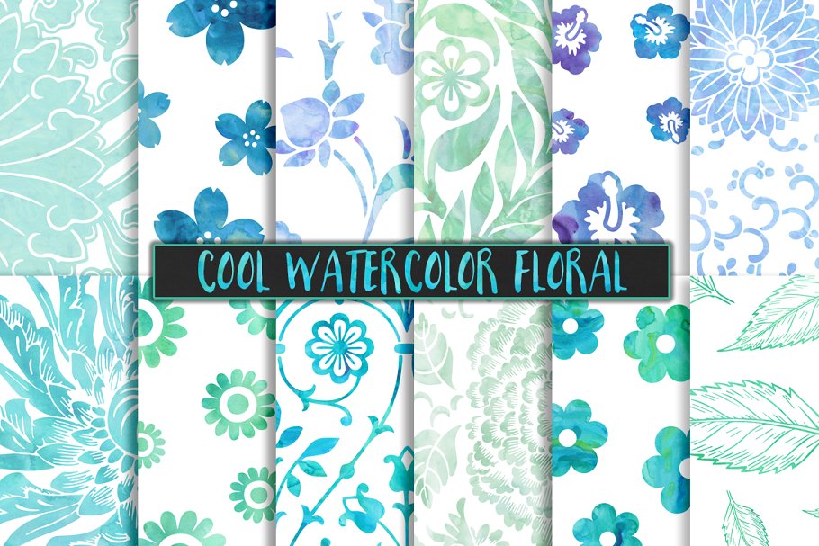凉爽清爽的水彩花卉背景 Cool Watercolor Floral Backgrounds插图