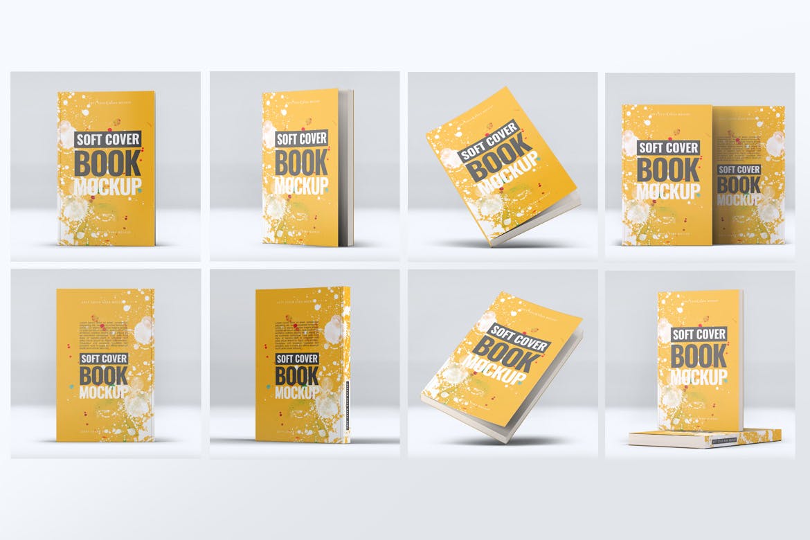 软封图书封面封底设计图样机模板 Soft Cover Book Mock-Up插图(1)