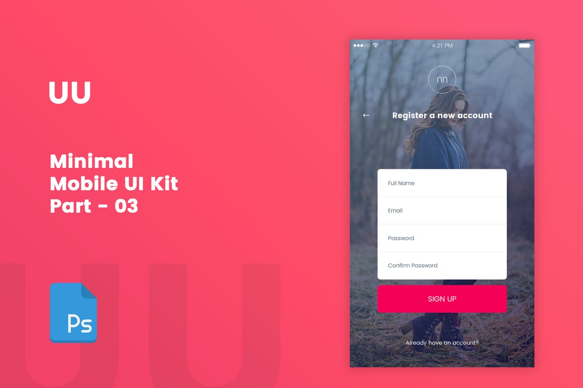 极简主义手机APP登陆界面UI套件 UU – Minimal Mobile UI Kit Part 03 Sign Up form插图