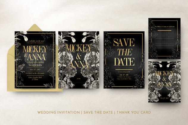 经典优雅叶子婚礼邀请函模板 Classic Foliage Wedding Invitation插图(3)