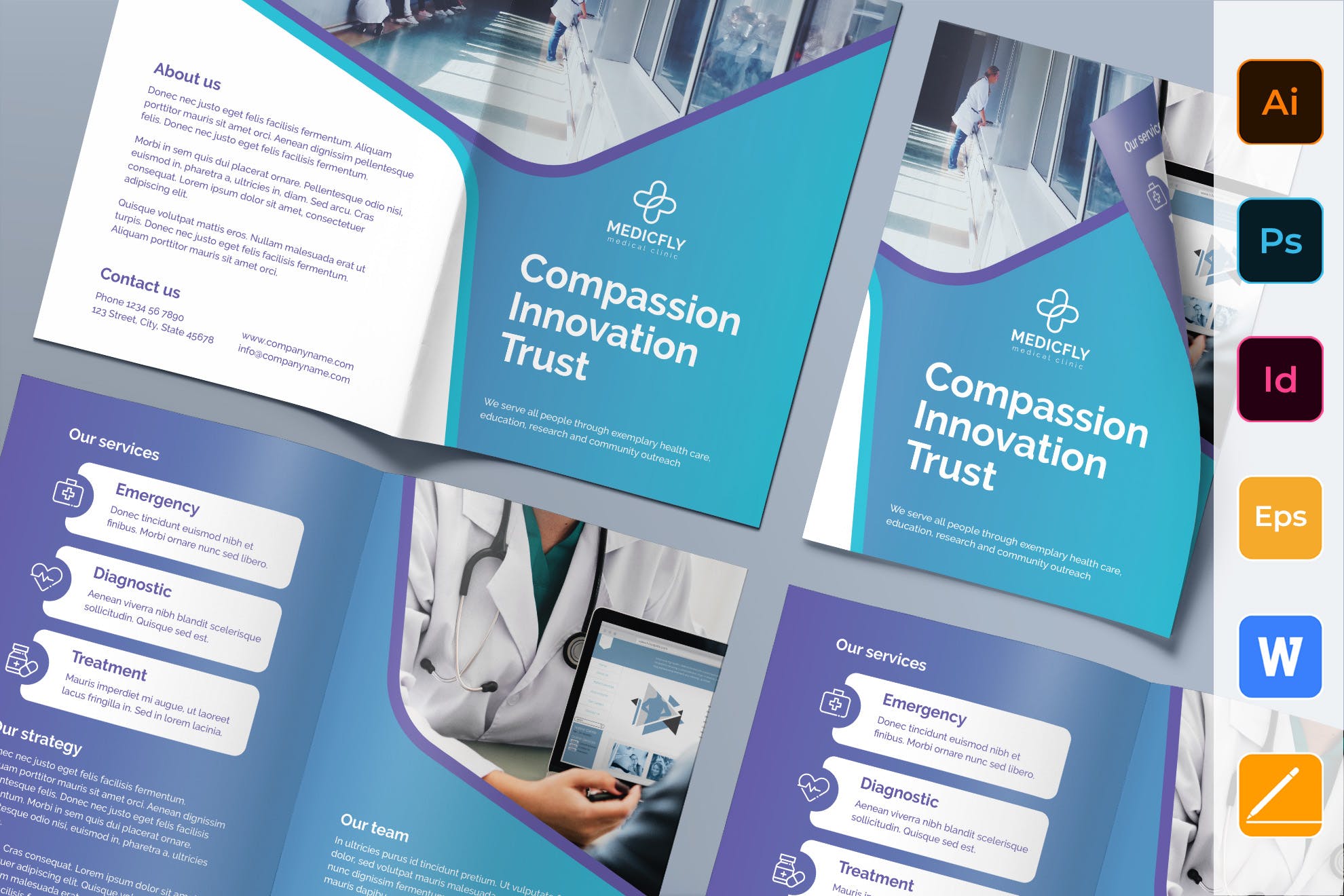 私人诊所/医院对折宣传单设计模板 Medical Clinic Brochure Bifold插图