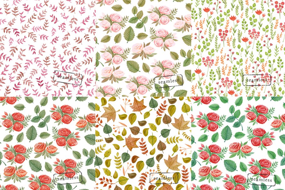 手绘花卉无缝背景 Floral seamless pattern插图(2)