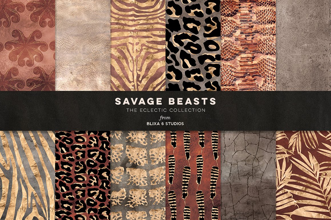 金色野兽动物皮肤图案纹理 Savage Beasts: Golden Animal Prints插图