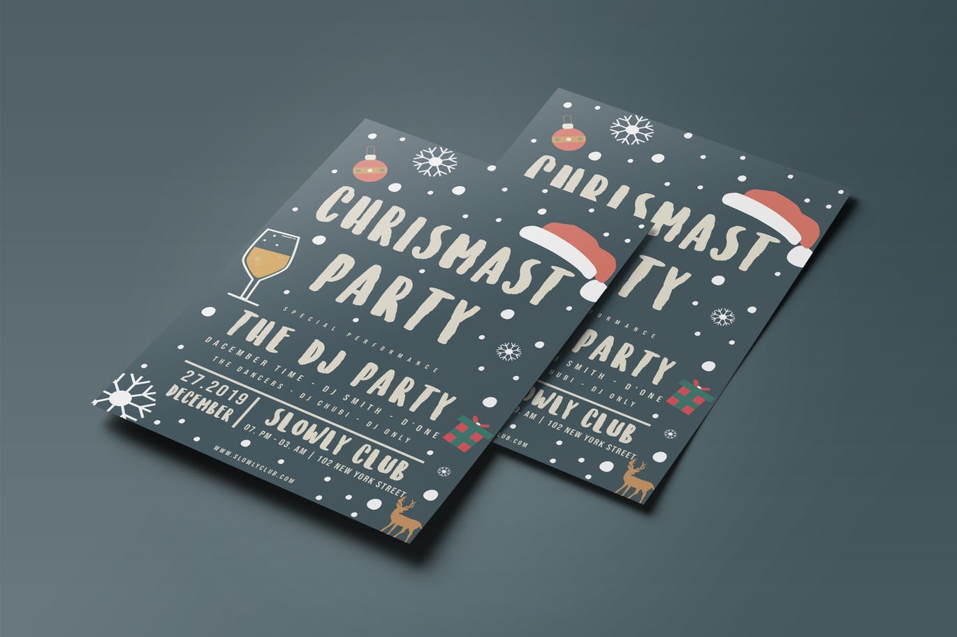 圣诞节DJ音乐派对海报传单设计模板02 Christmas Party Flyer 02插图