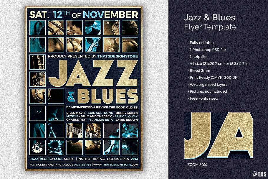爵士音乐蓝调音乐主题传单PSD模板 Jazz and Blues Flyer PSD插图