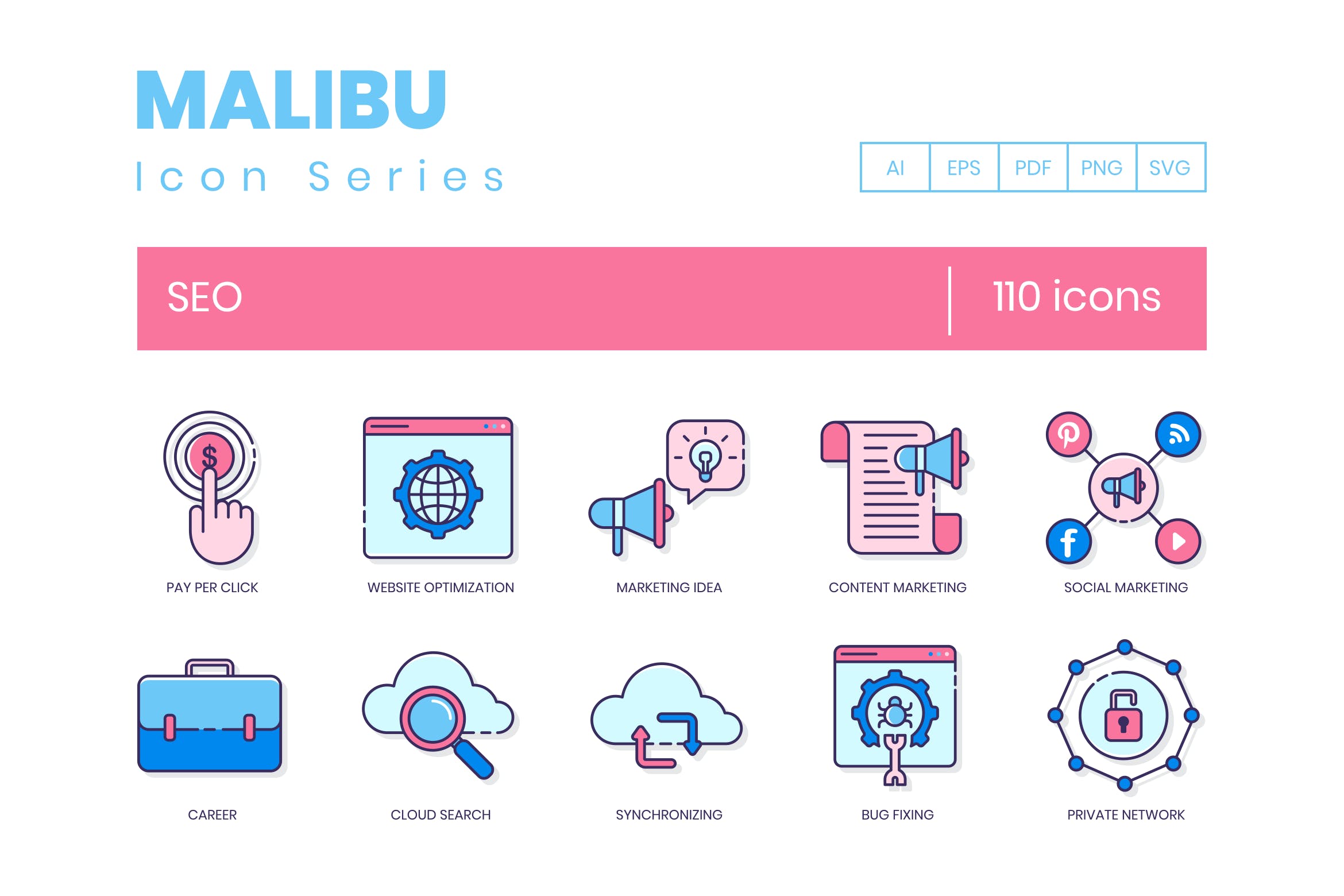 Malibu系列-110枚搜索引擎优化SEO主题图标素材 110 SEO Icons – Malibu Series插图