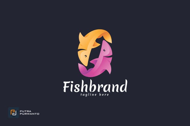 创意双鱼图形品牌Logo模板 Fish Brand – Logo Template插图(1)