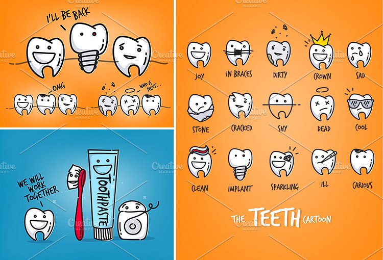 动漫卡通风儿童牙科插图合集 Teeth Graphics插图(1)