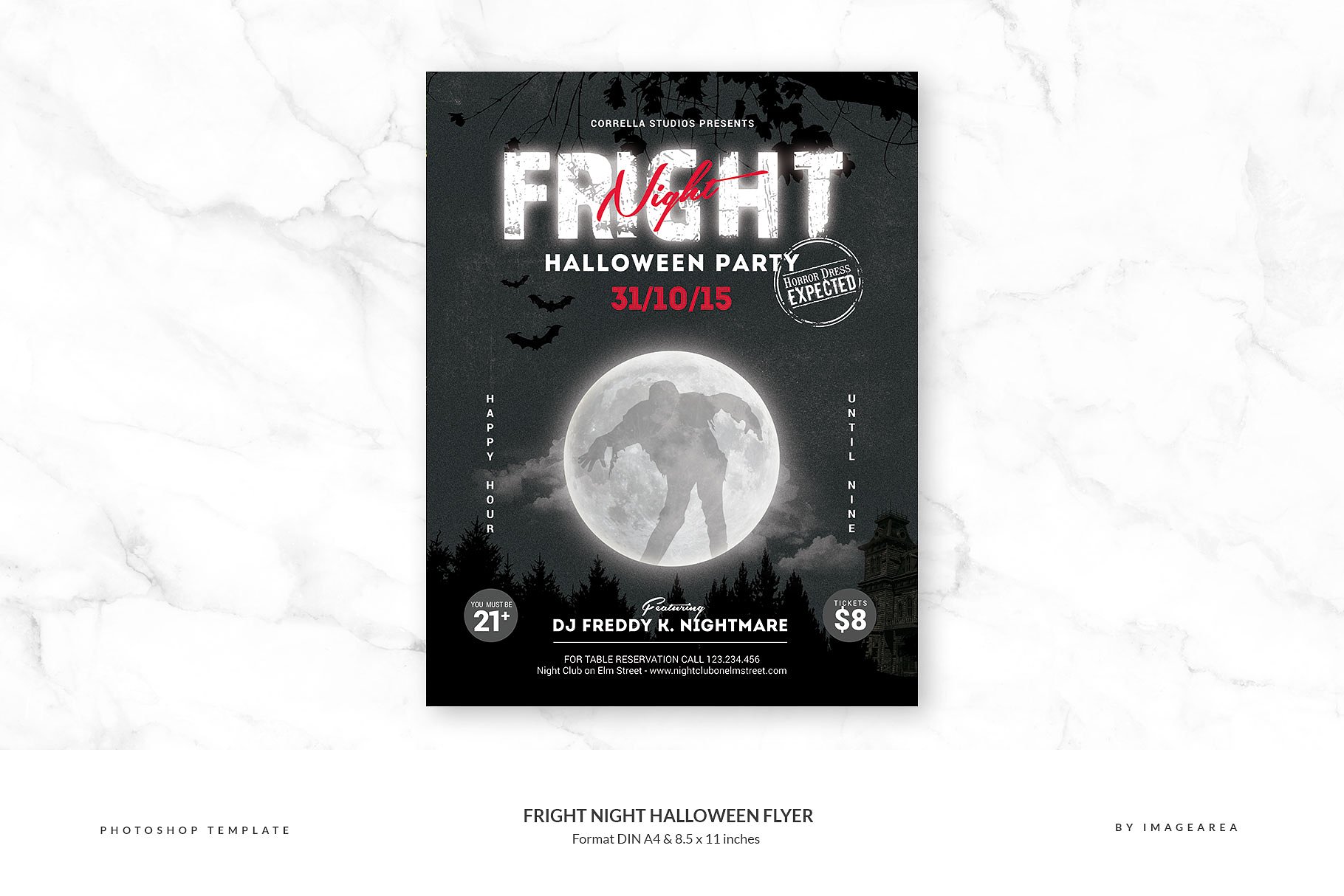 恐怖万圣节之夜海报设计模板 Fright Night Halloween Flyer插图