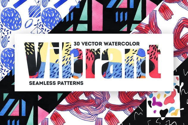 时尚充满活力的水彩艺术矢量图案 Vibrant Watercolor Patterns插图(7)