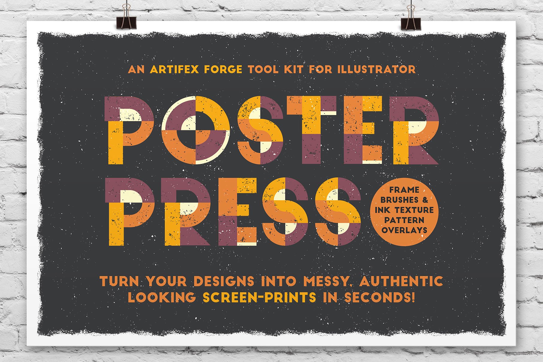 凌乱的墨水纹理和框架矢量素材下载 Poster Press Screen-Print Creator [ai]插图
