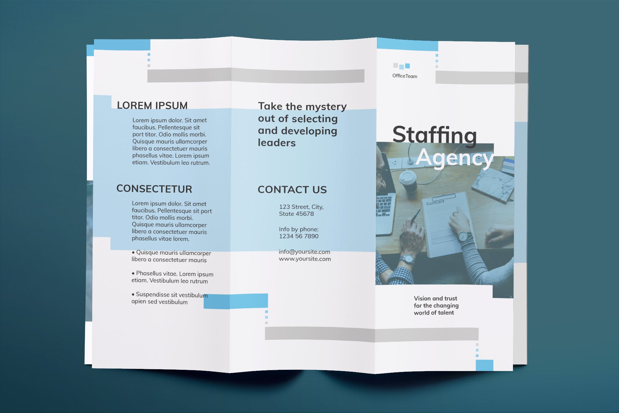 人力资源市场三折页宣传单设计模板 Staffing Agency Brochure Trifold插图(1)