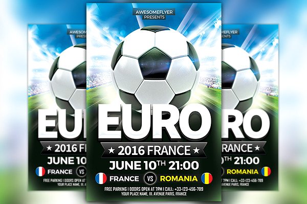 欧洲杯足球传单模板 Euro Soccer Flyer Template插图