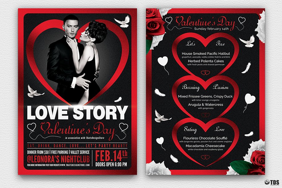 浪漫情人节专题海报传单PSD模板V.4 Valentines Day Flyer+Menu PSD V4插图(1)