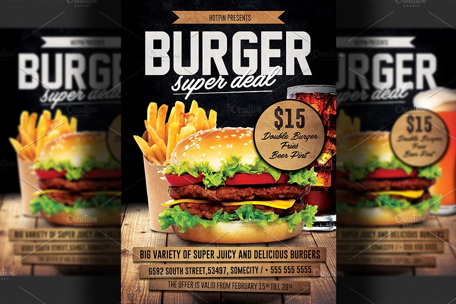 汉堡包品牌促销广告海报模板 Burger Promotion Flyer Template插图