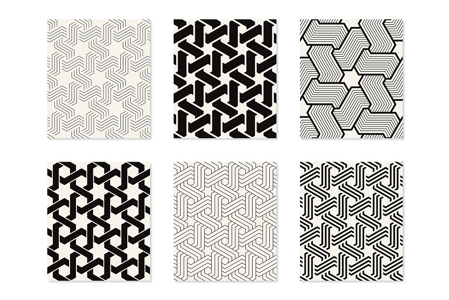 单色复杂几何无缝图案 Monochrome Seamless Patterns Set插图(1)