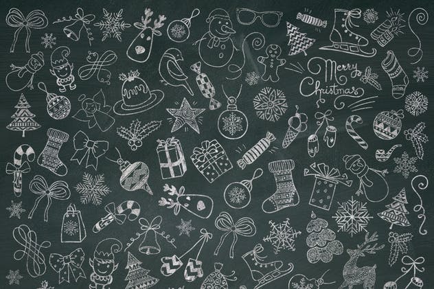 圣诞主题粉笔涂鸦图标 Christmas Chalk Doodle Icons. PNG插图(1)