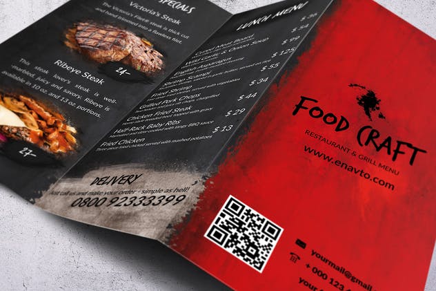 高级西餐厅食物菜单设计PSD模板 Craft Food Trifold A4 & US Letter Menu Design插图(4)