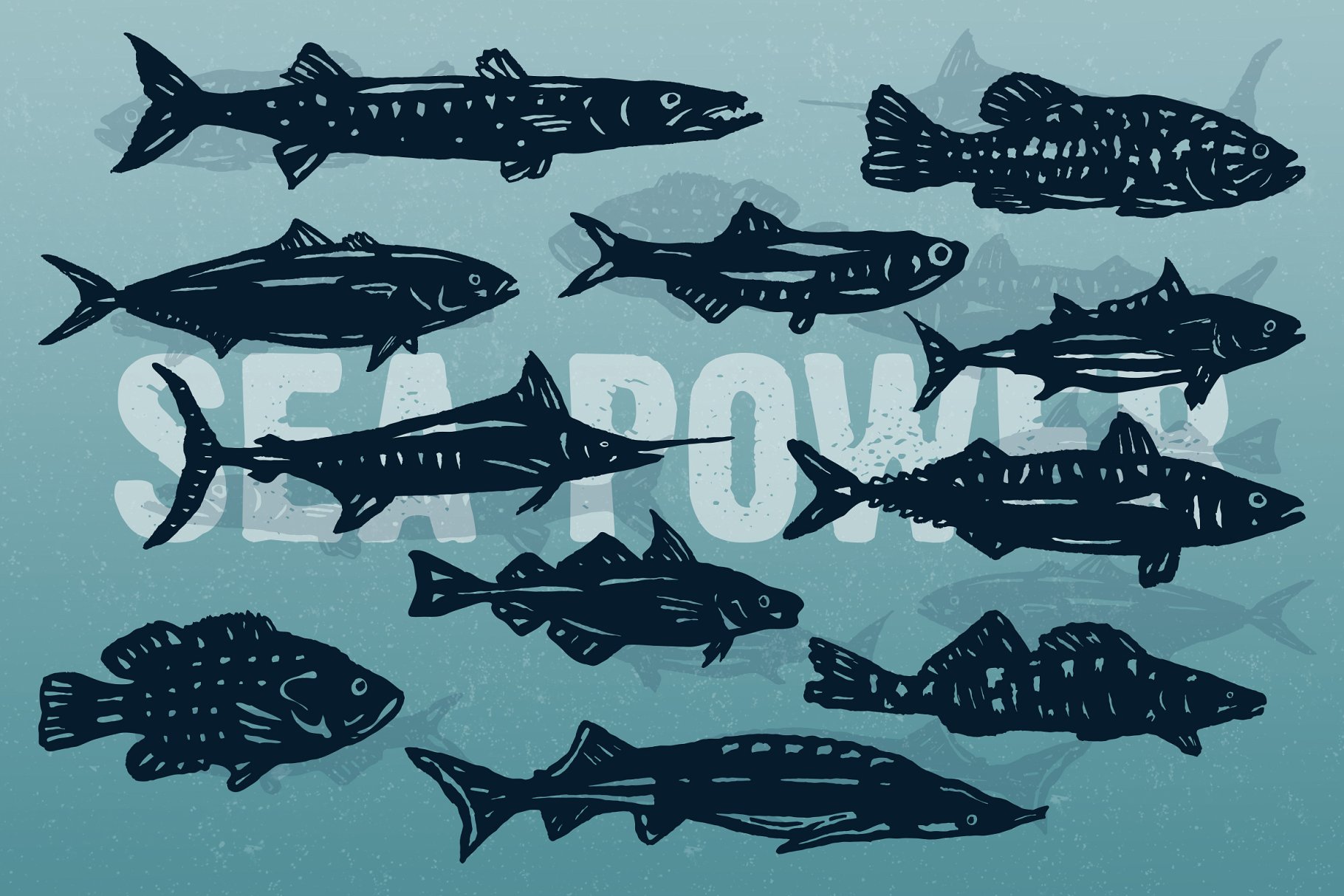 复古单色海洋&河流鱼类印刷插图 Hand-drawn fish vectors插图(1)