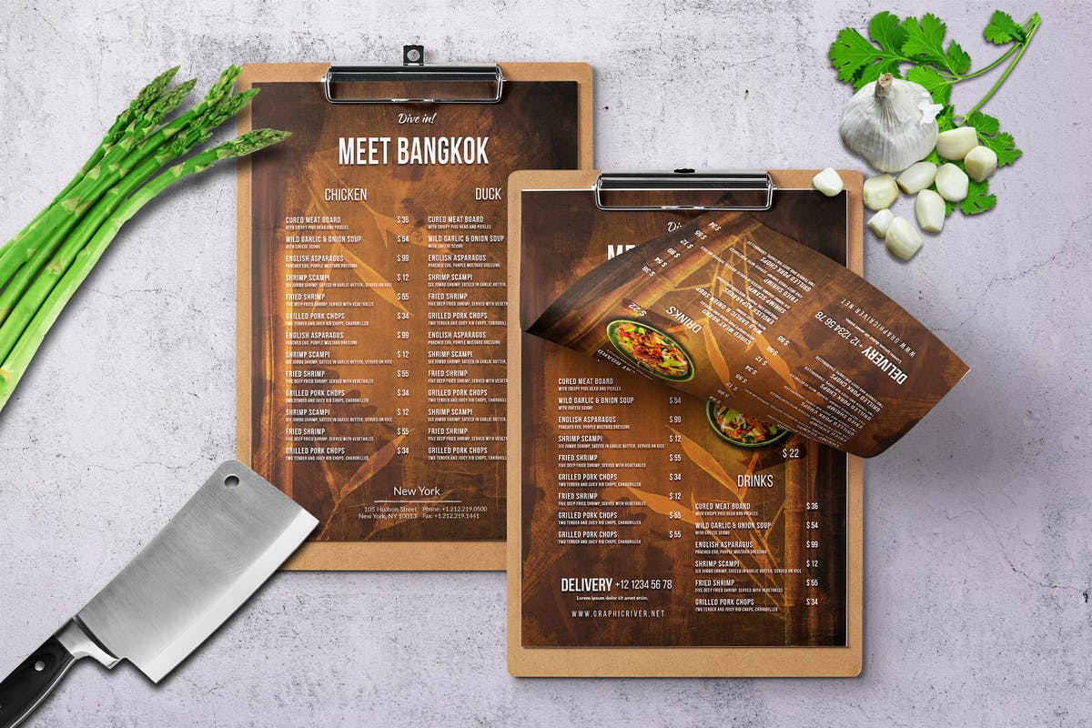 泰式餐厅泰国菜菜单设计模板 Thai A4 & US Letter Single Page Food Menu插图