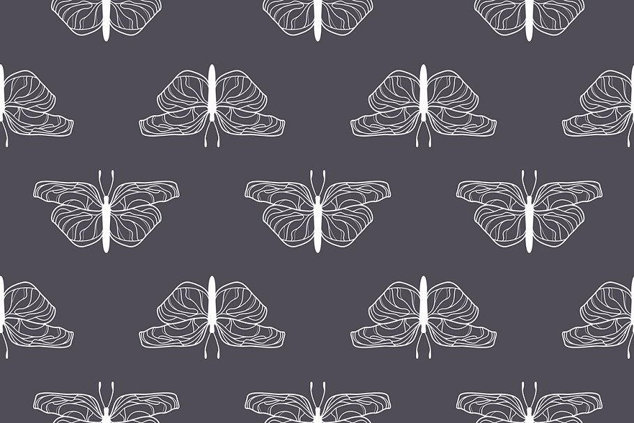 蝴蝶图案无缝纹理 Butterflies. Seamless Patterns Set插图(3)