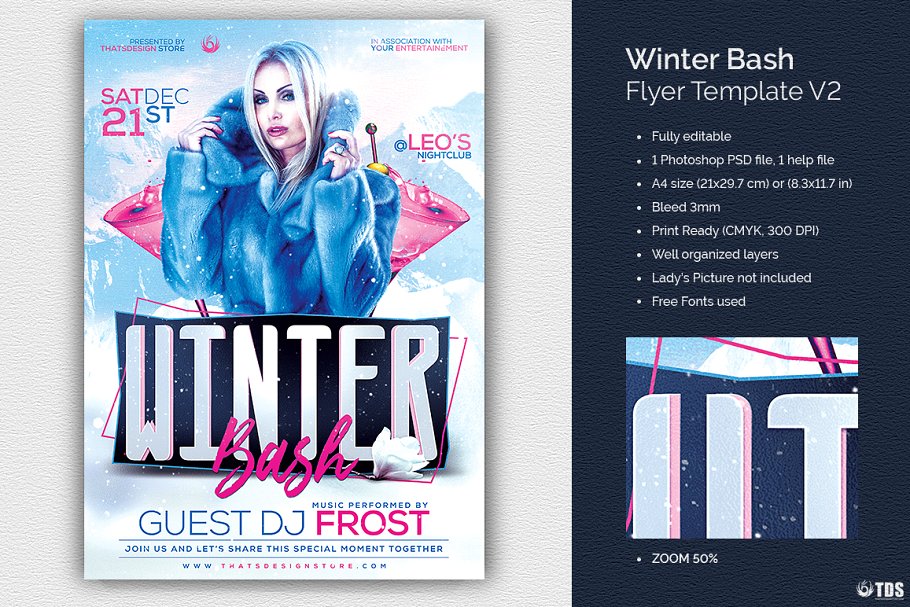 酷炫冬季狂欢节海报传单PSD模板 Winter Bash Flyer PSD V2插图