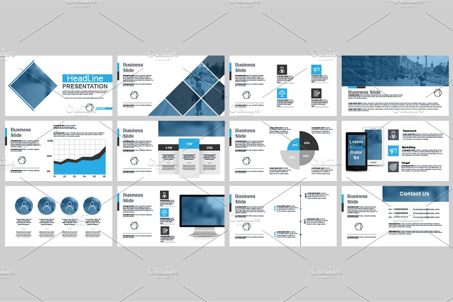 白色背景信息图表数据类幻灯片设计素材 Powerpoint Slide Templates插图(3)