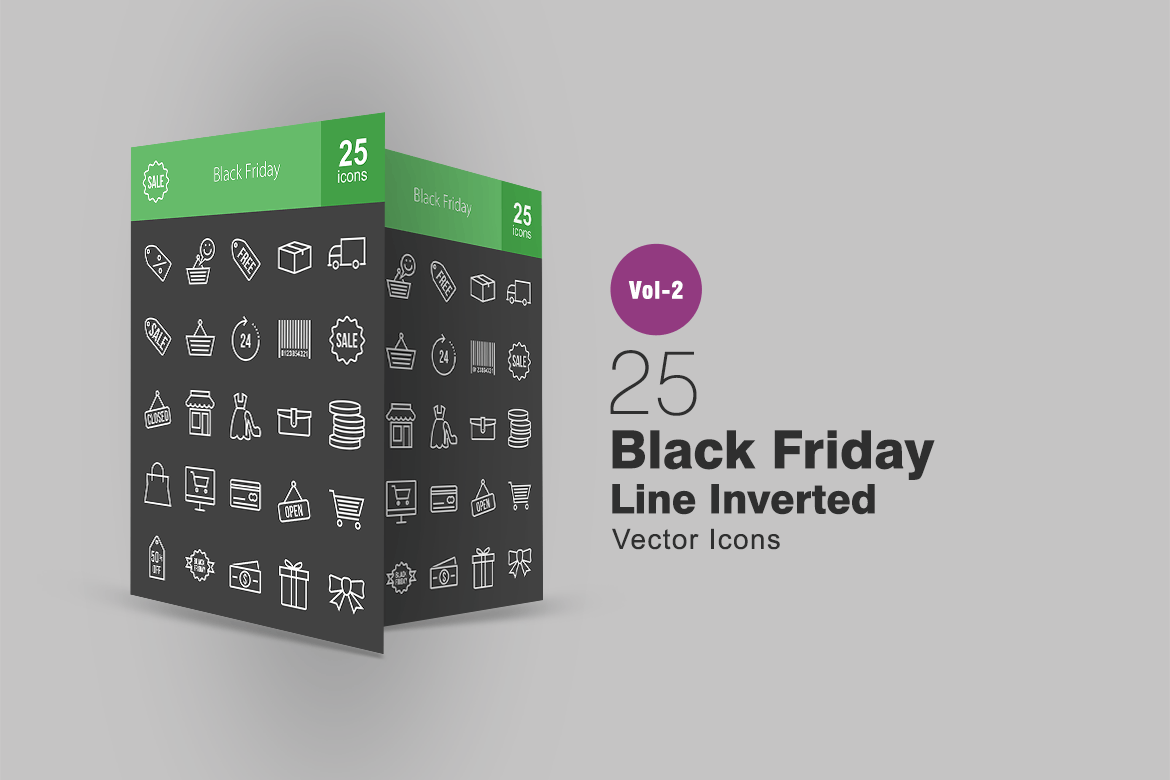 25款黒五海淘购物节主题矢量线性图标 25 Black Friday Line Inverted Icons插图