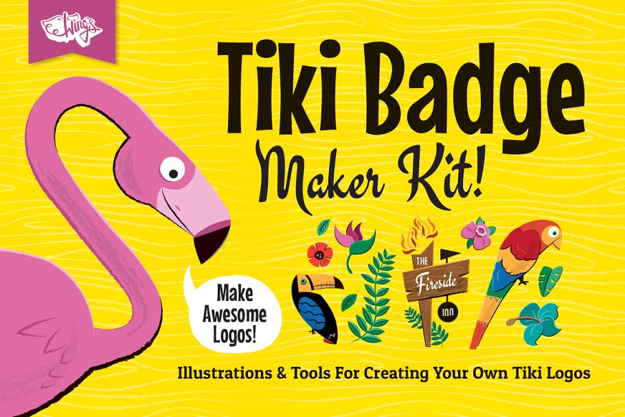 热带主题Logo和徽章创意设计套件 Tiki Logos and Badge Maker Kit插图
