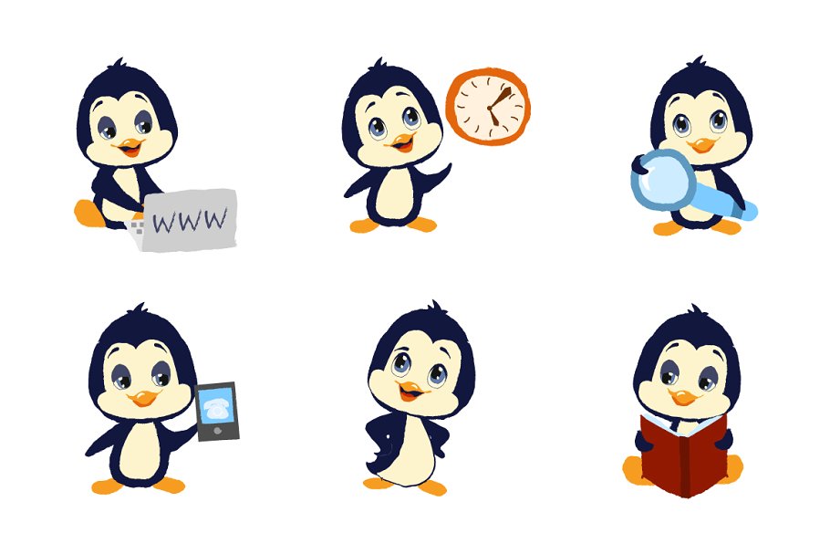 可爱企鹅吉祥物手绘插画设计 Penguin Mascot插图(1)