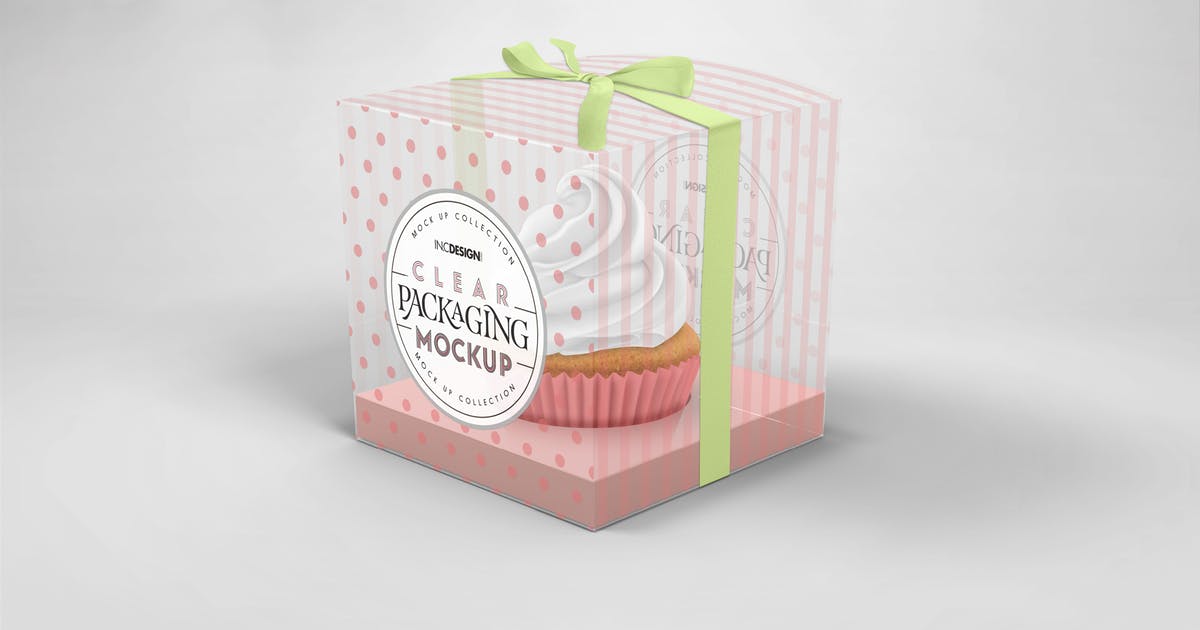 透明纸杯蛋糕盒包装设计样机模板 Clear Cupcake Box Packaging Mockup插图