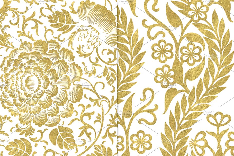 白色和金色花卉图案纹理背景 White and Gold Floral Backgrounds插图(1)