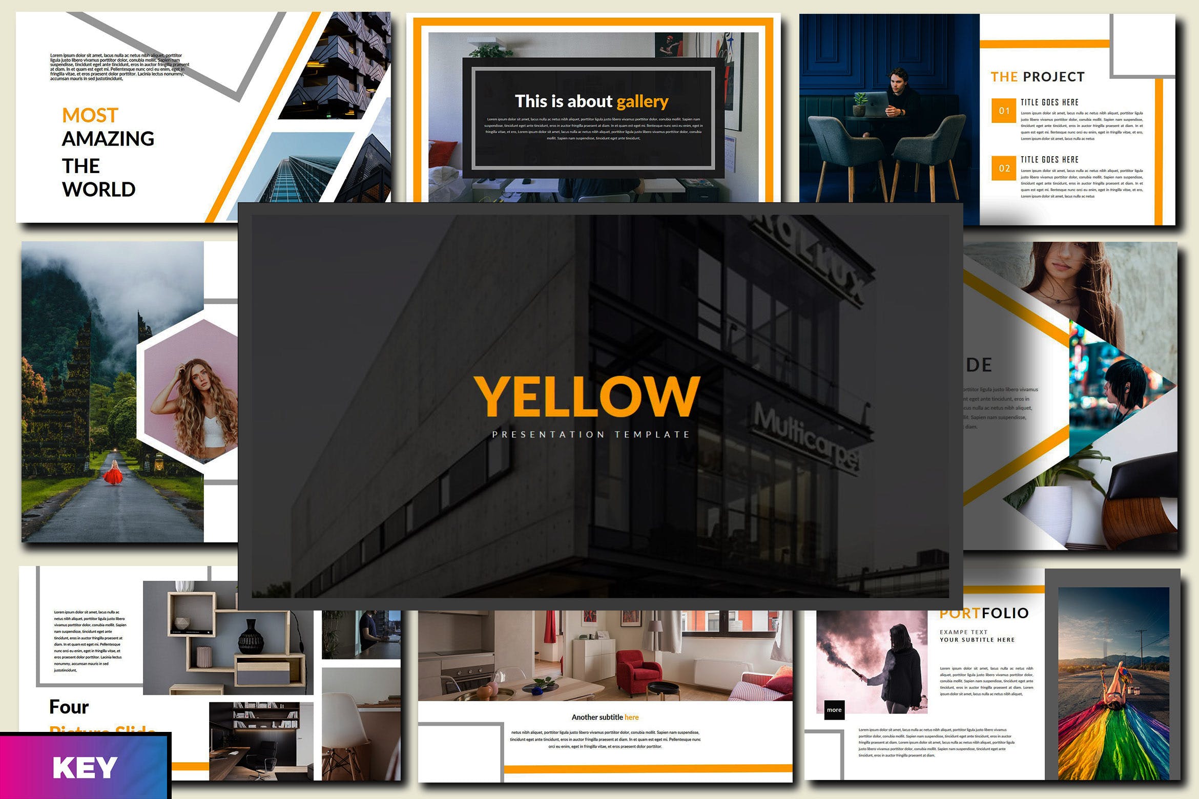 创意企业介绍/工作汇报Keynote演示文稿模板 Yellow – Innovative Keynote Template插图