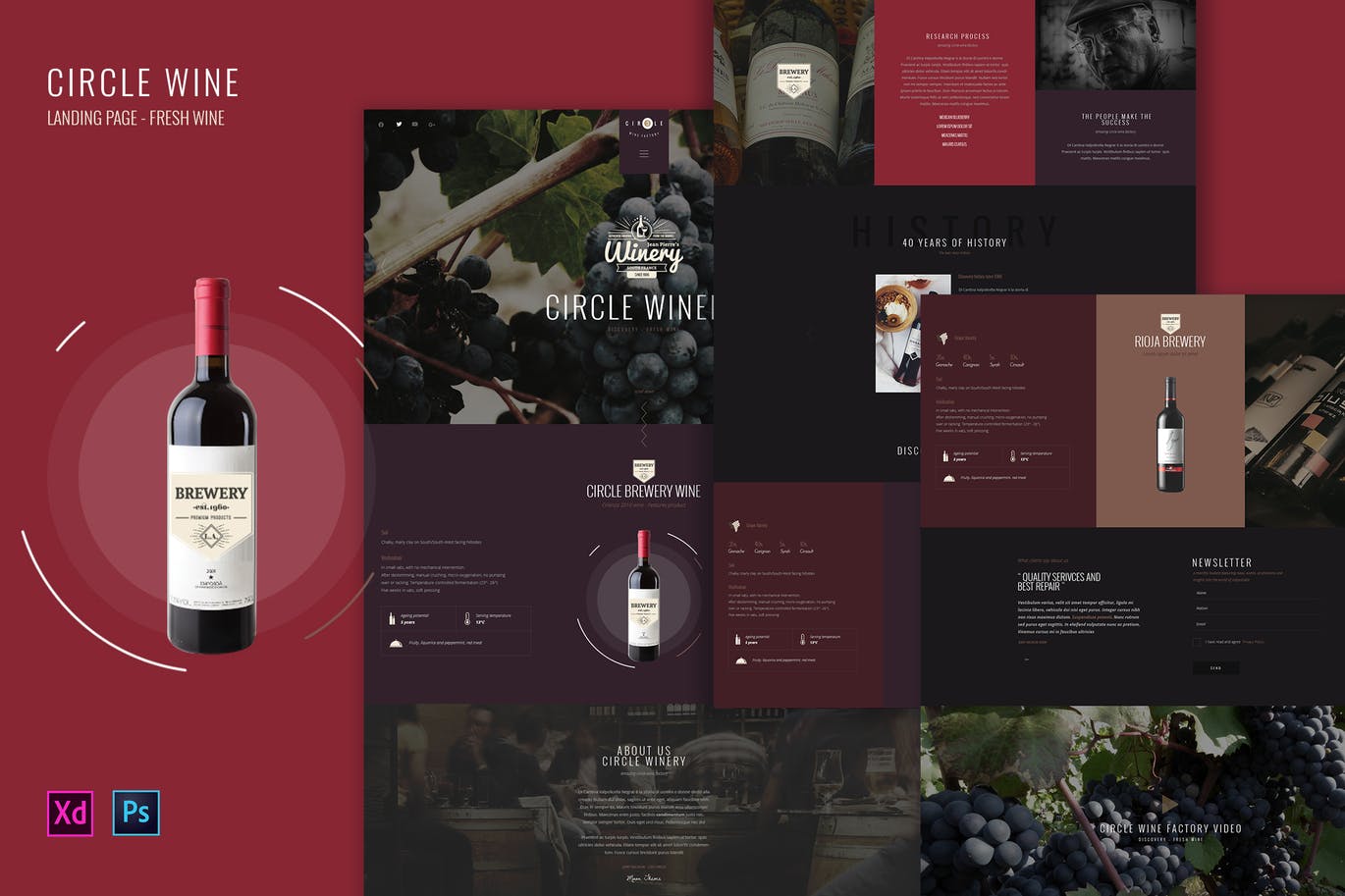 葡萄酒品牌官网设计PSD&XD模板 Circle Wine – Wine landing page product template插图