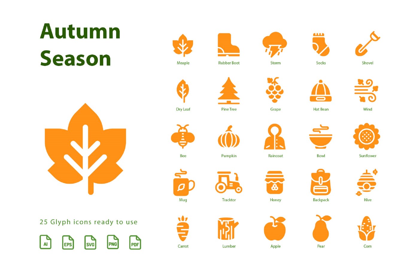 秋天季节主题字体图标素材v1 Autumn First Season (Glyph)插图