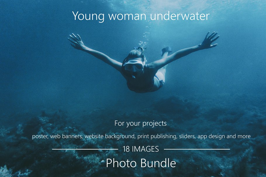 潜水主题高清照片素材 Young woman underwater Photo Bundle.插图