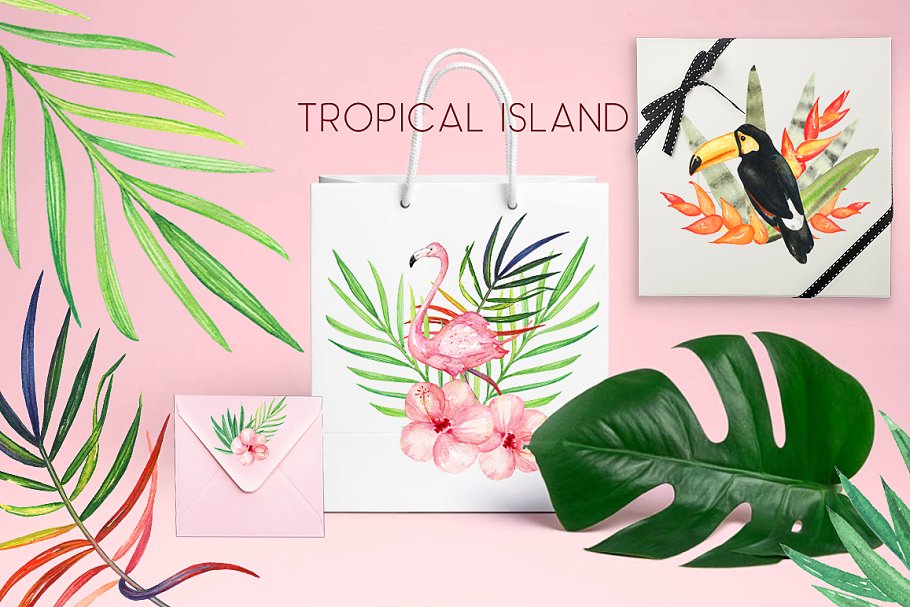 热带岛屿水彩剪贴画 Tropical islands. watercolor clipart插图(6)