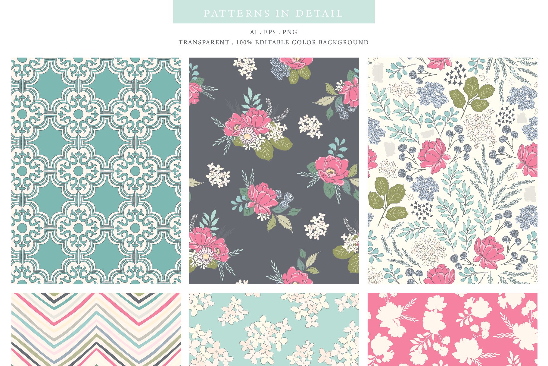 甜美时尚花卉和几何图案纹理 Floral & Pattern Design Set插图(7)