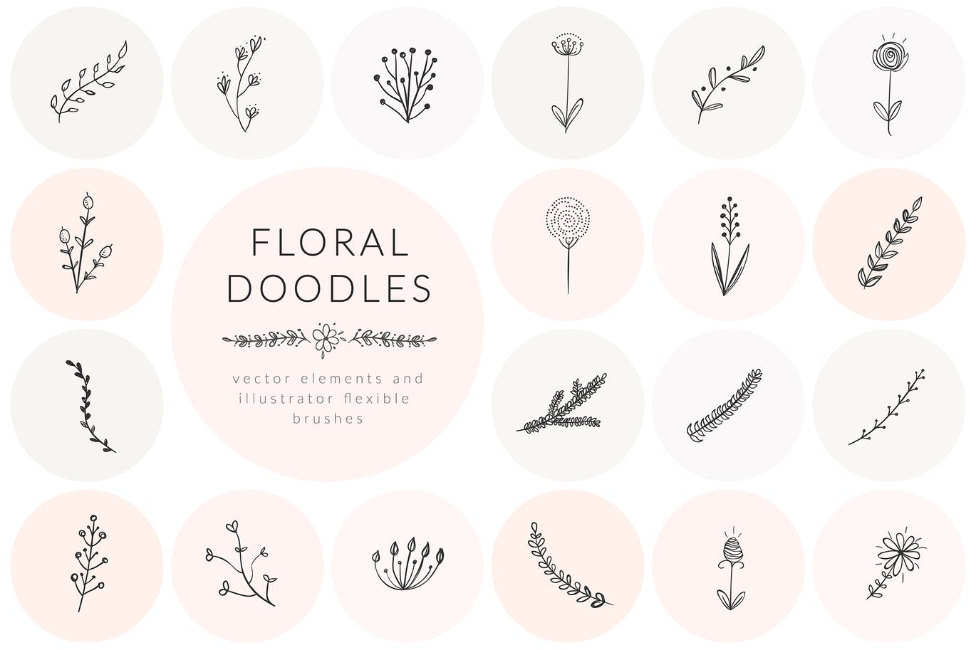 涂鸦风格手绘花卉素材集v2 Hand Drawn Floral Doodles Vol.2插图