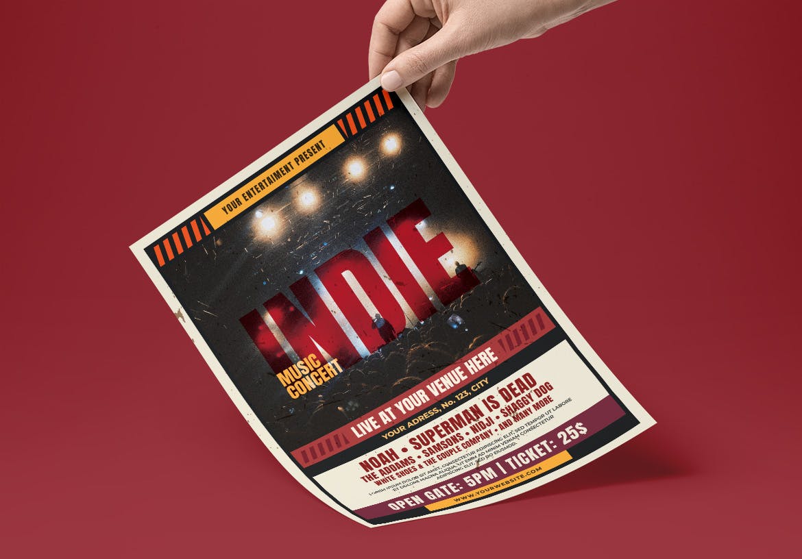 独立音乐节主题活动海报传单设计模板 Indie Music Flyer插图(1)