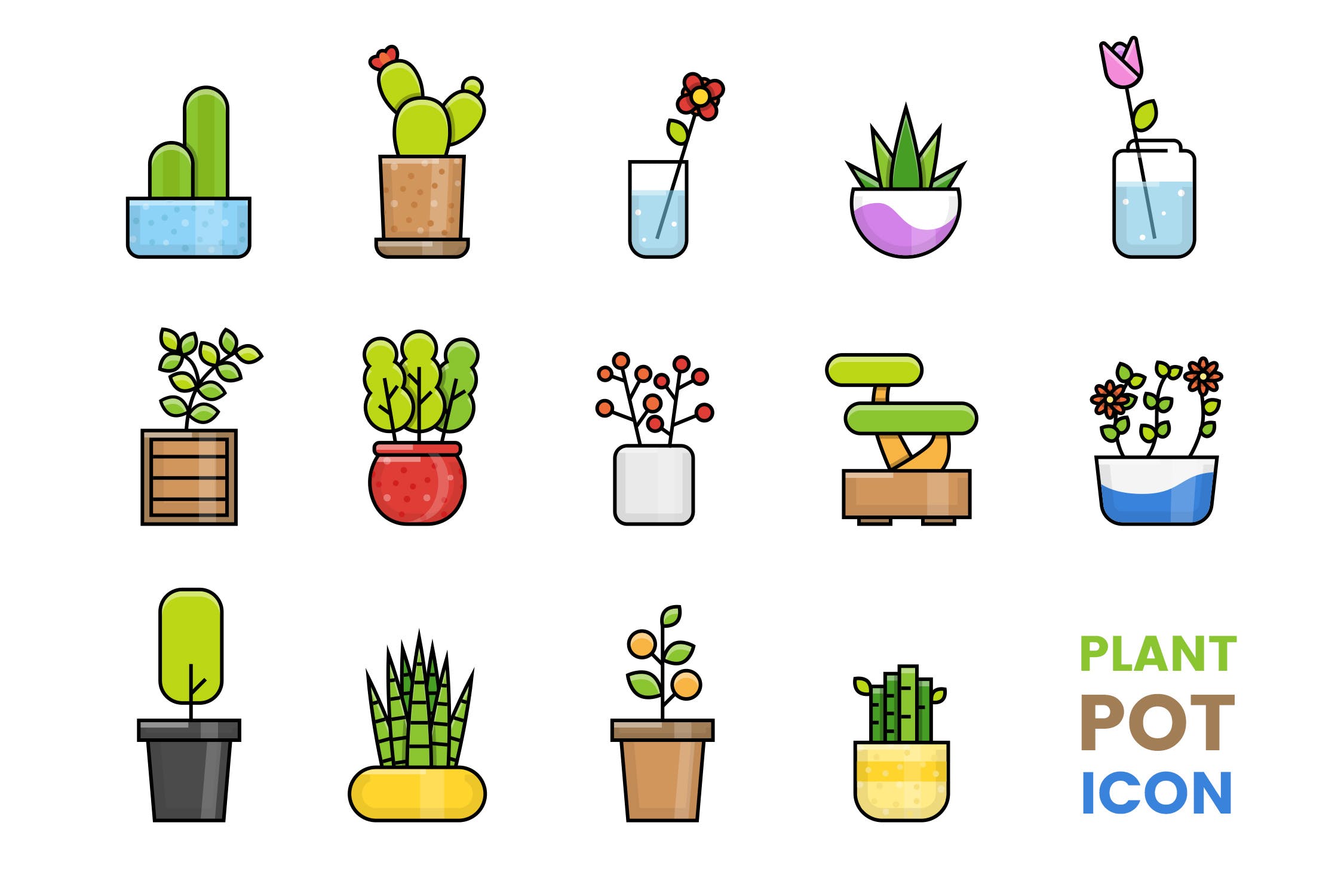 植物盆栽彩色矢量图标素材 Plant Pot Icon插图
